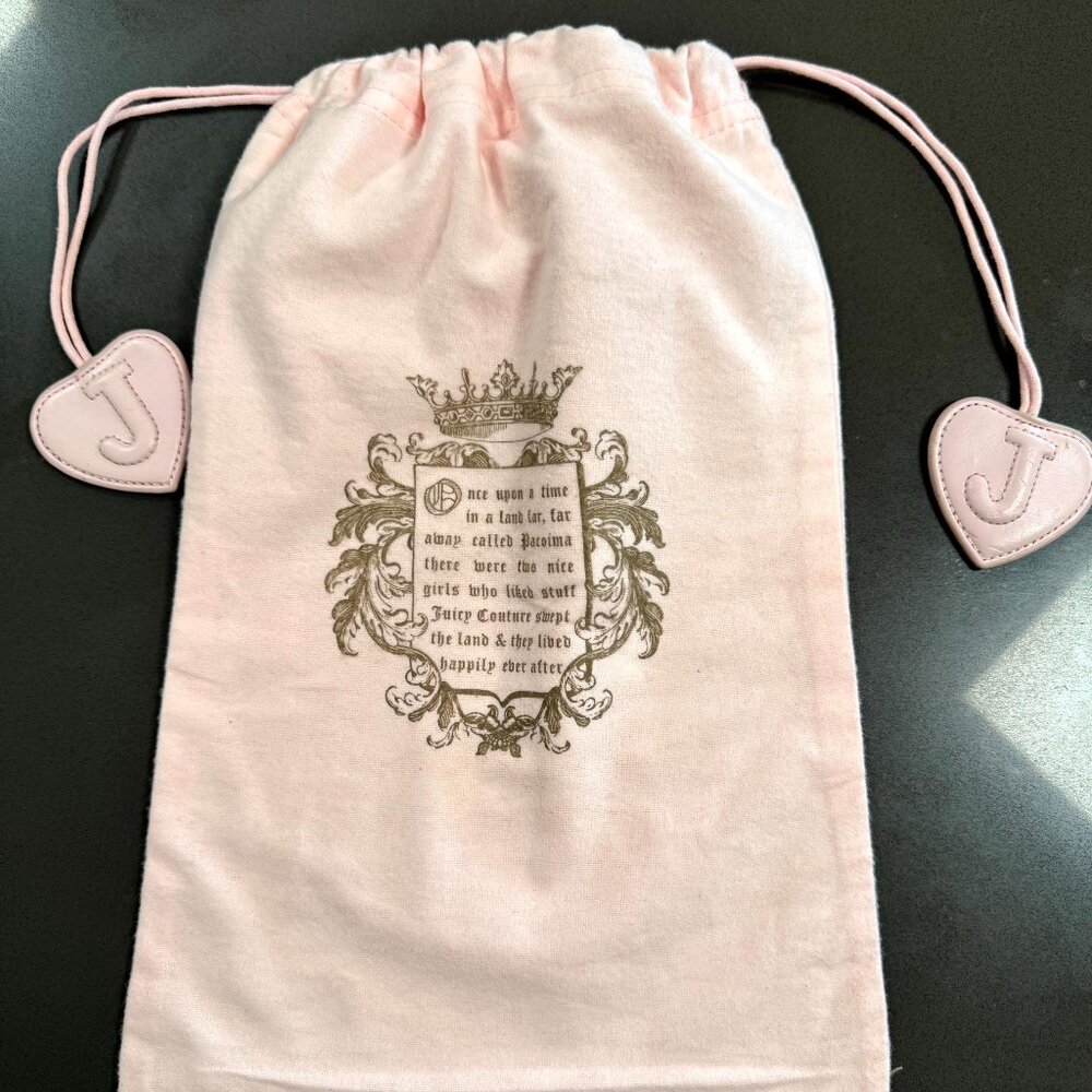 Vintage Juicy Couture Pink Cotton Storage Dust Bag Hearts Flannel Y2K 14 x 9